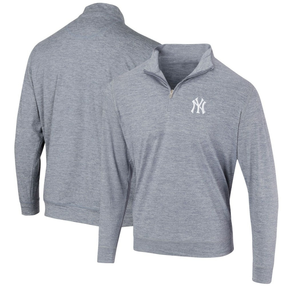 New York Yankees Peached Marled Yarn Quarter-Zip Pullover Jacket Heathered Navy