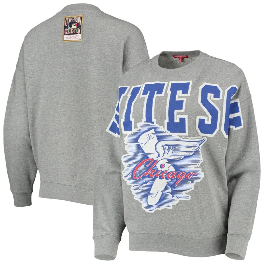 Chicago White Sox Women's Cooperstown Collection Logo Lightweight Pullover Sweatshirt Heathered Gray | Mitchell & Ness