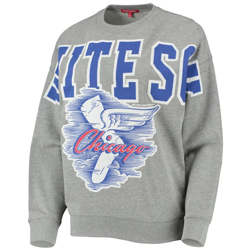 Chicago White Sox Women's Cooperstown Collection Logo Lightweight Pullover Sweatshirt Heathered Gray | Mitchell & Ness