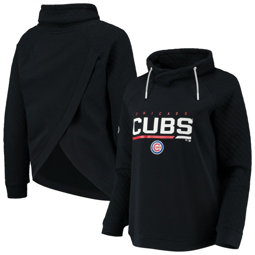 Chicago Cubs Levelwear Women's Vega Funnel Neck Raglan Pullover Sweatshirt Black