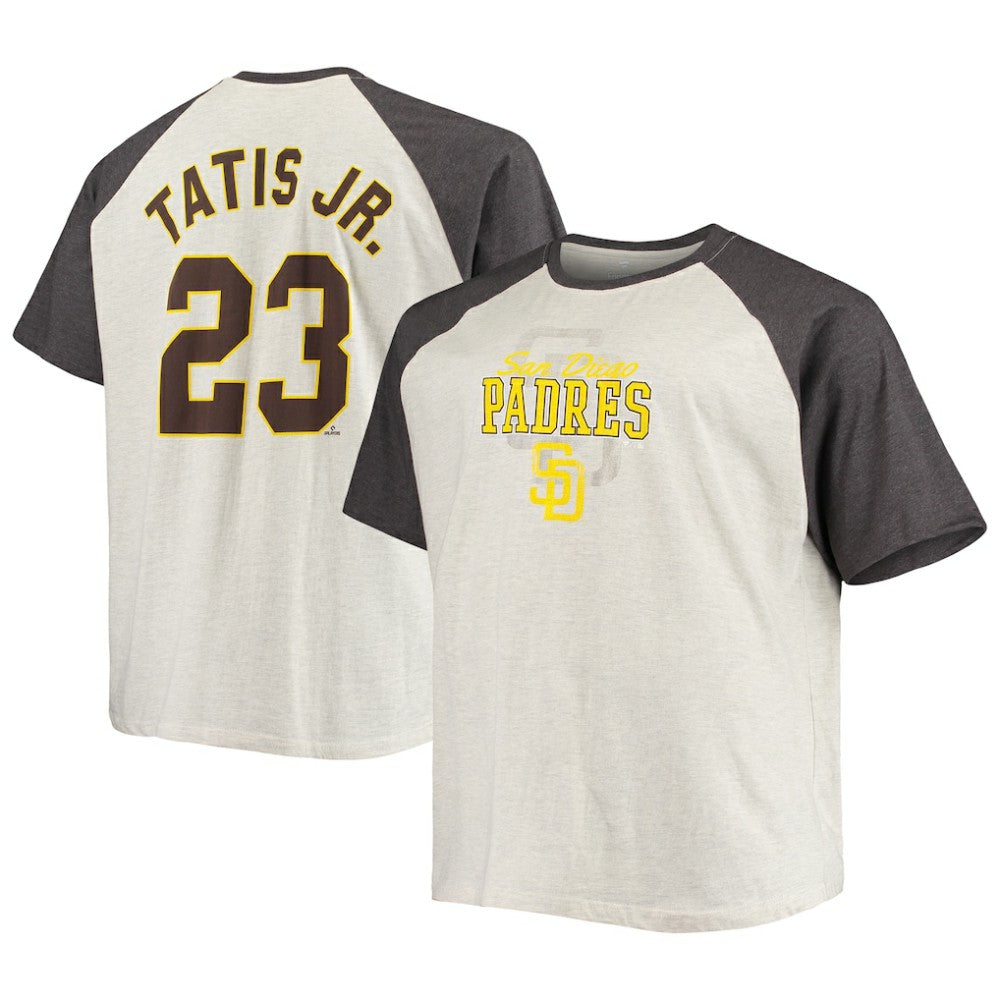Fernando Tatis Jr. San Diego Padres Big & Tall Name & Number Raglan T-Shirt Oatmeal/Heathered Charcoal