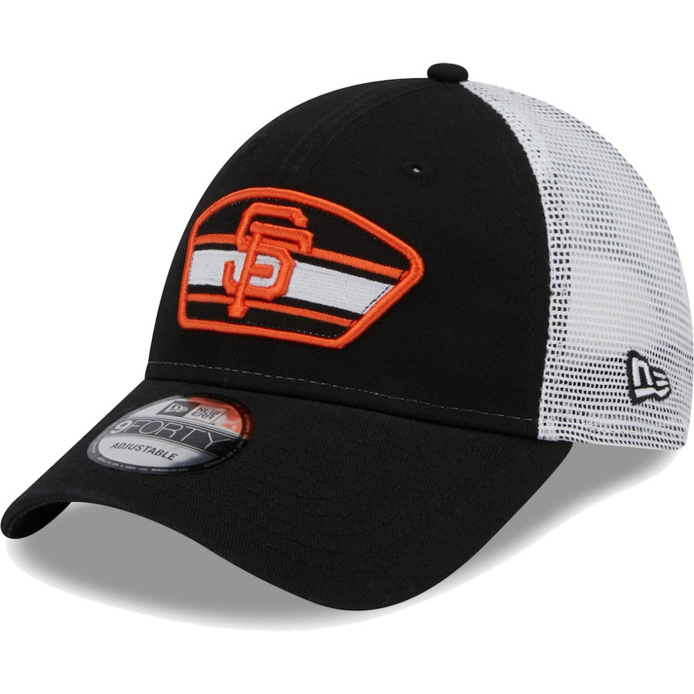 San Francisco Giants Logo Patch 9FORTY Trucker Snapback Hat Black/White | New Era