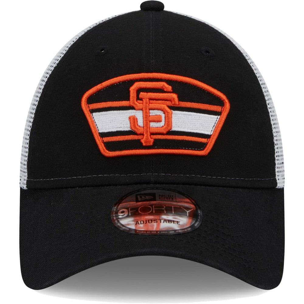 San Francisco Giants Logo Patch 9FORTY Trucker Snapback Hat Black/White | New Era