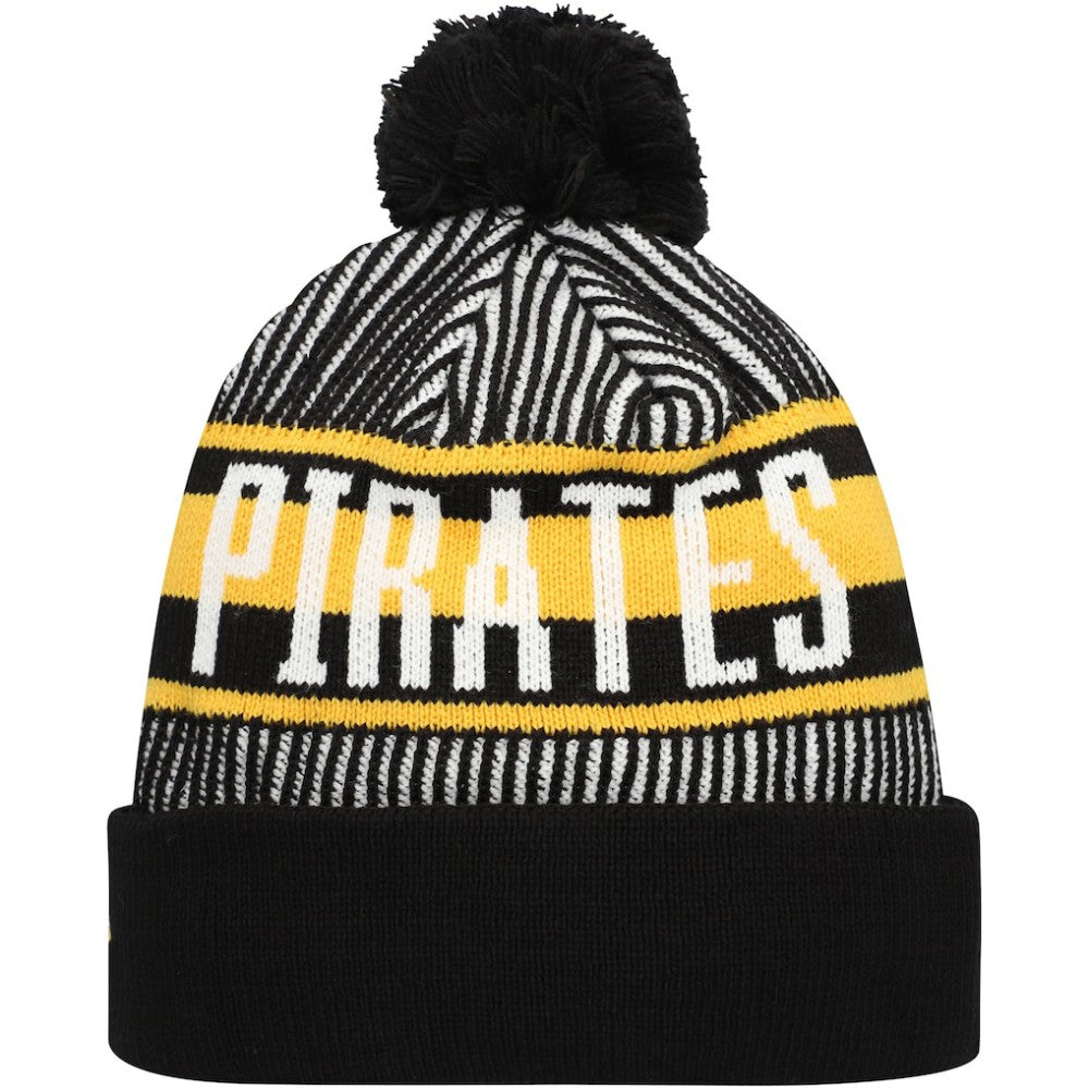 Pittsburgh Pirates Striped Cuffed Knit Hat with Pom Black | New Era
