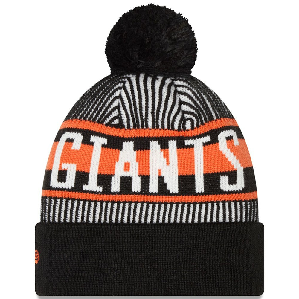 San Francisco Giants Striped Cuffed Knit Hat with Pom Black | New Era
