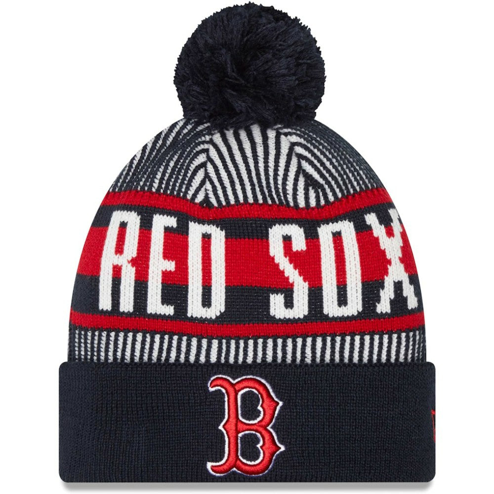 Boston Red Sox Striped Cuffed Knit Hat with Pom Navy | New Era