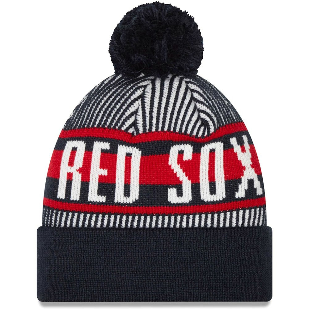 Boston Red Sox Striped Cuffed Knit Hat with Pom Navy | New Era