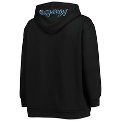Miami Marlins Women's Plus Size Lace-Up V-Neck Pullover Hoodie Black