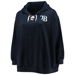Tampa Bay Rays Women's Plus Size Lace-Up V-Neck Pullover Hoodie Navy