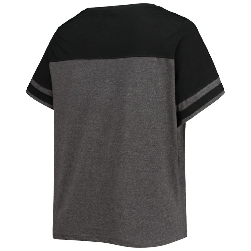 Miami Marlins Women's Plus Size Colorblock T-Shirt Heathered Charcoal/Black