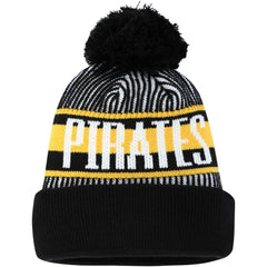 Pittsburgh Pirates Youth Striped Cuffed Knit Hat with Pom Black | New Era