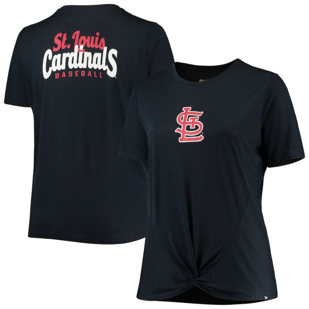 St. Louis Cardinals Women's Plus Size 2-Hit Front Knot T-Shirt Navy | New Era