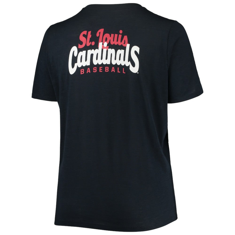 St. Louis Cardinals Women's Plus Size 2-Hit Front Knot T-Shirt Navy | New Era