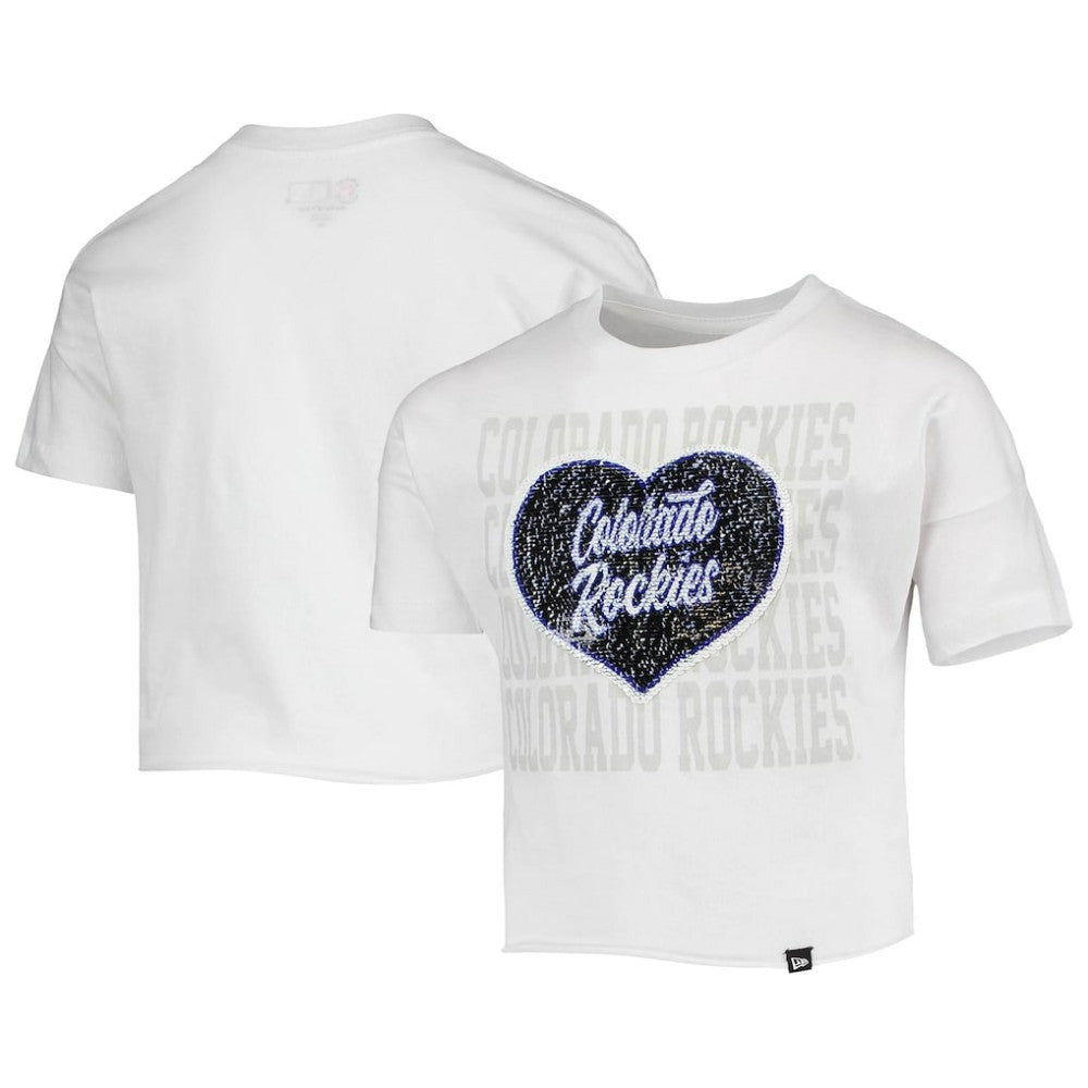 Colorado Rockies Girls Youth Flip Sequin Heart Crop Top White | New Era