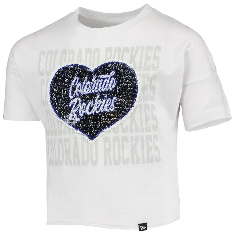 Colorado Rockies Girls Youth Flip Sequin Heart Crop Top White | New Era
