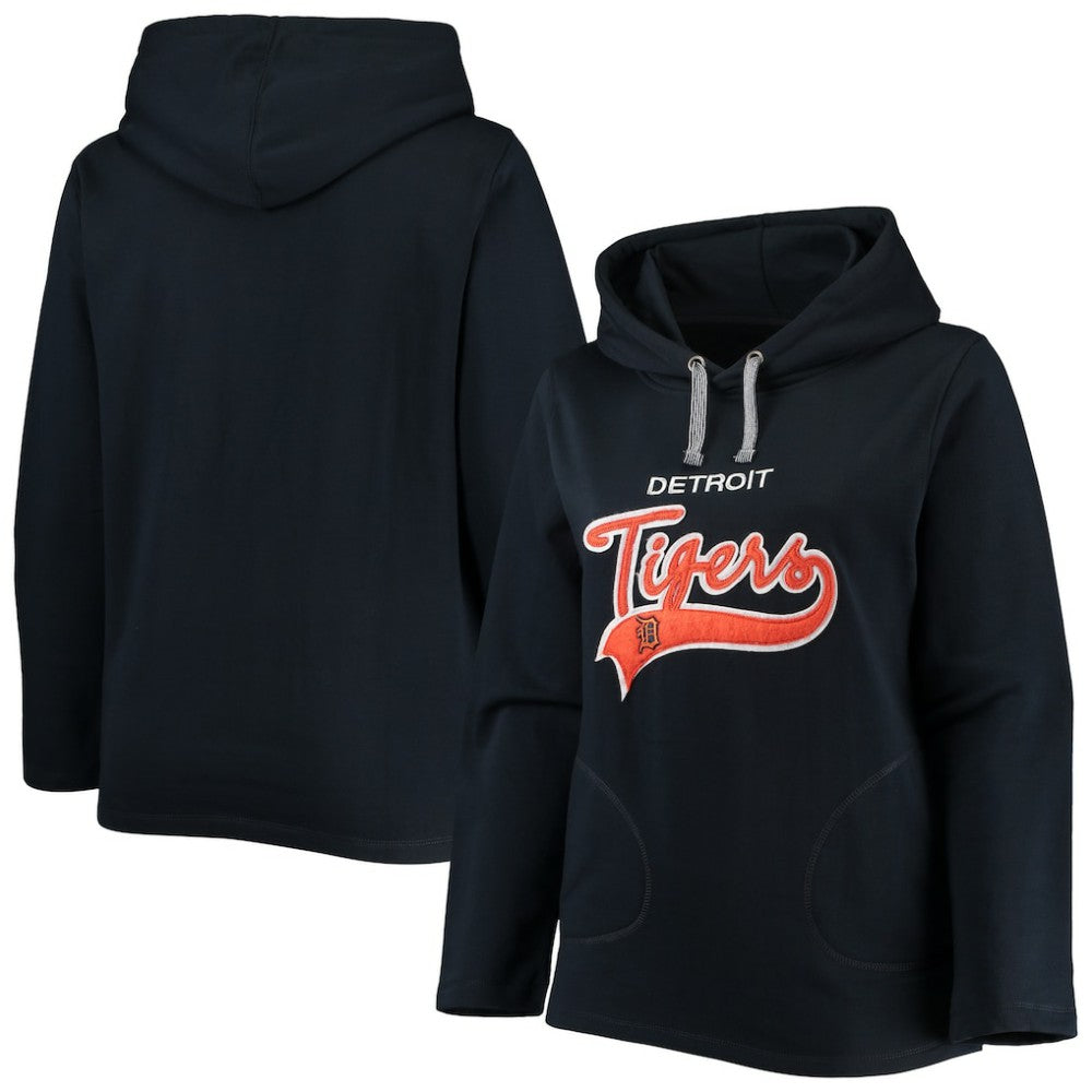 Detroit Tigers Soft as a Grape Women's Plus Size Side Split Pullover Hoodie Navy