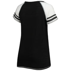 Miami Marlins Soft as a Grape Women's Curvy Color Block Tri-Blend Raglan V-Neck T-Shirt Black
