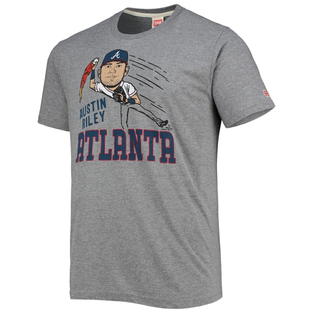 Austin Riley Atlanta Braves Homage Caricature Tri-Blend T-Shirt Gray