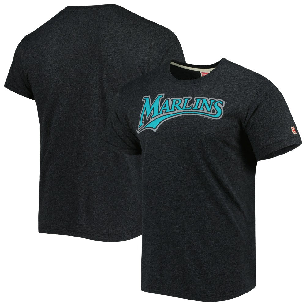 Miami Marlins Homage Hand-Drawn Logo Tri-Blend T-Shirt Charcoal
