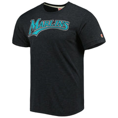 Miami Marlins Homage Hand-Drawn Logo Tri-Blend T-Shirt Charcoal
