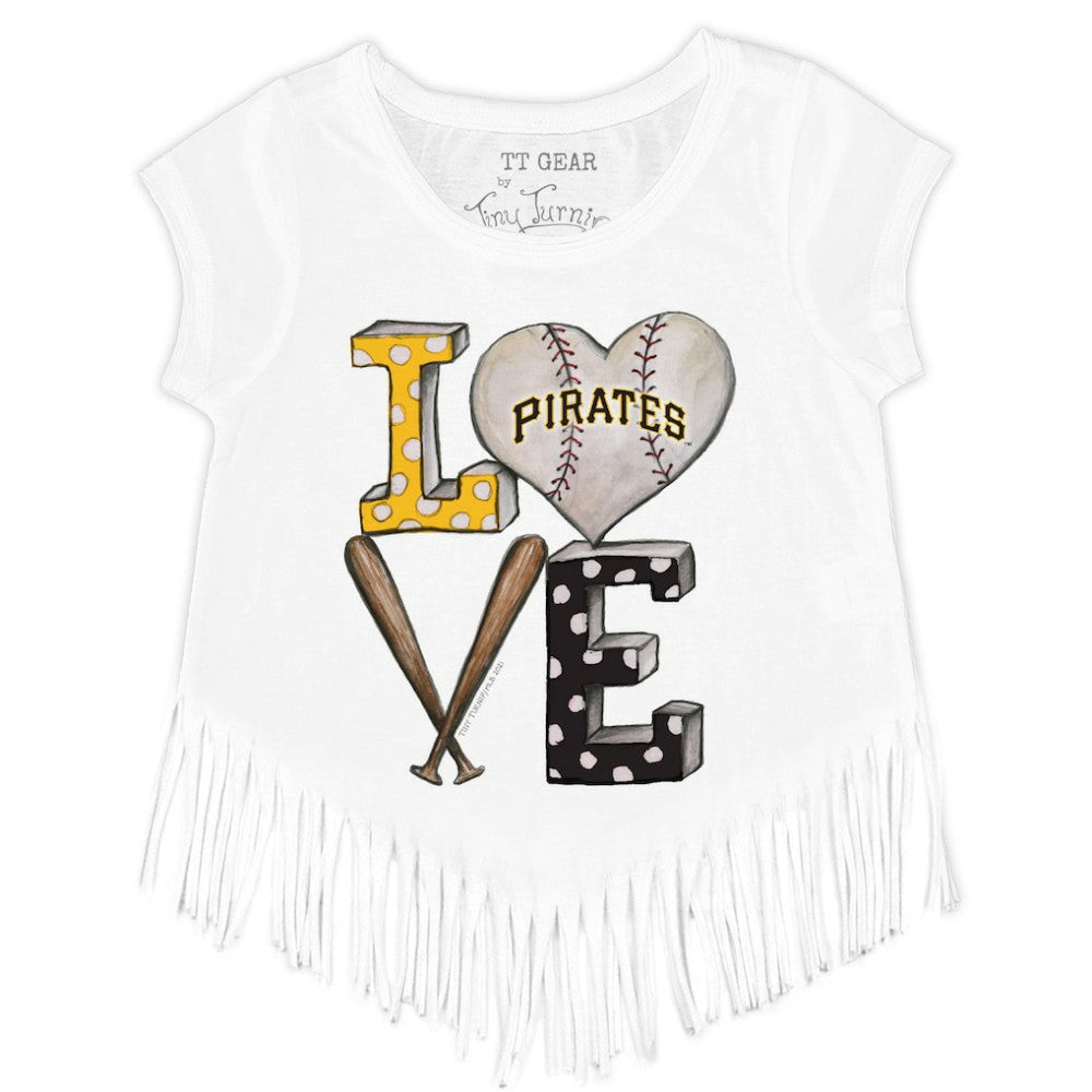 Pittsburgh Pirates Tiny Turnip Girls Youth Baseball Love Fringe T-Shirt White