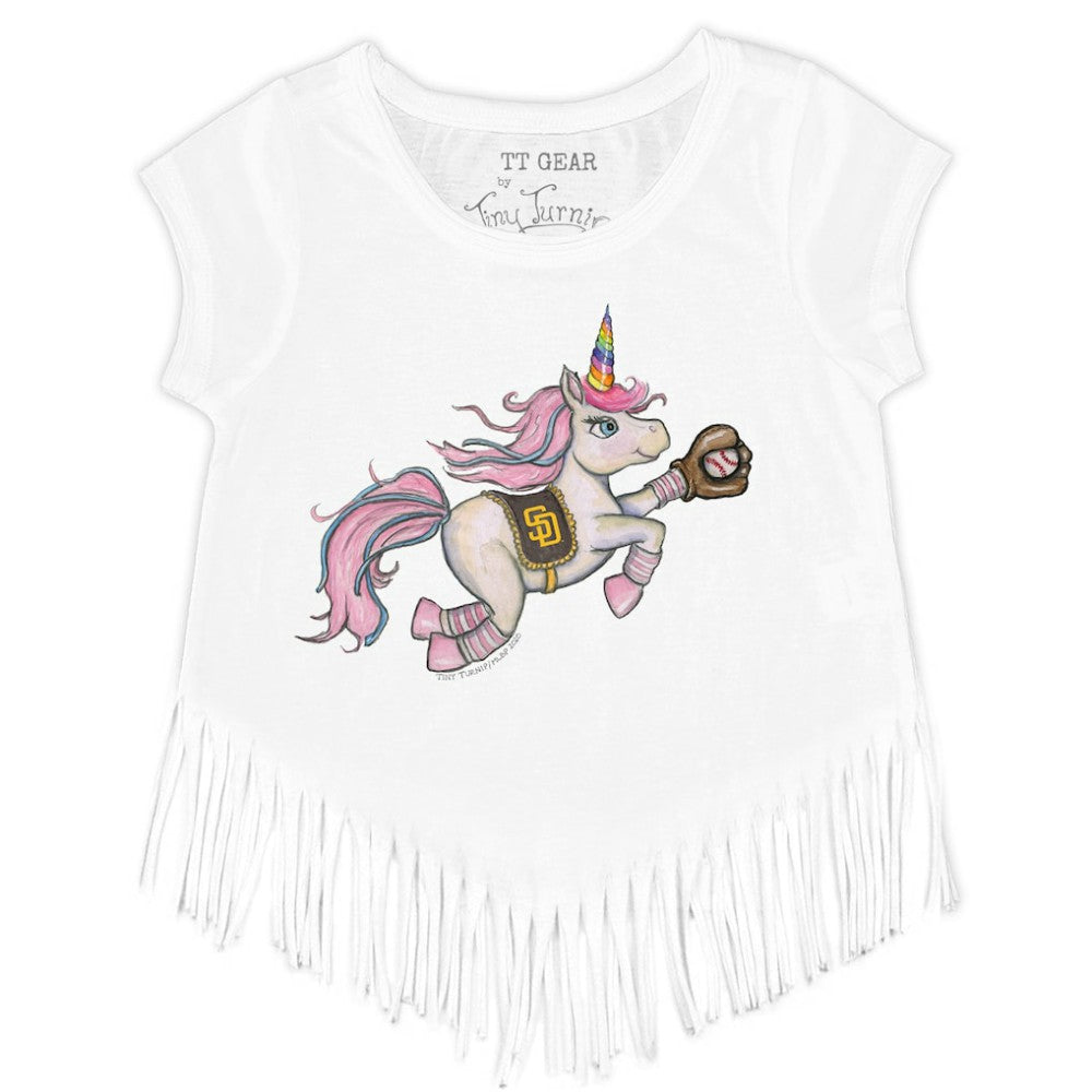 San Diego Padres Tiny Turnip Girls Youth Unicorn Fringe T-Shirt White