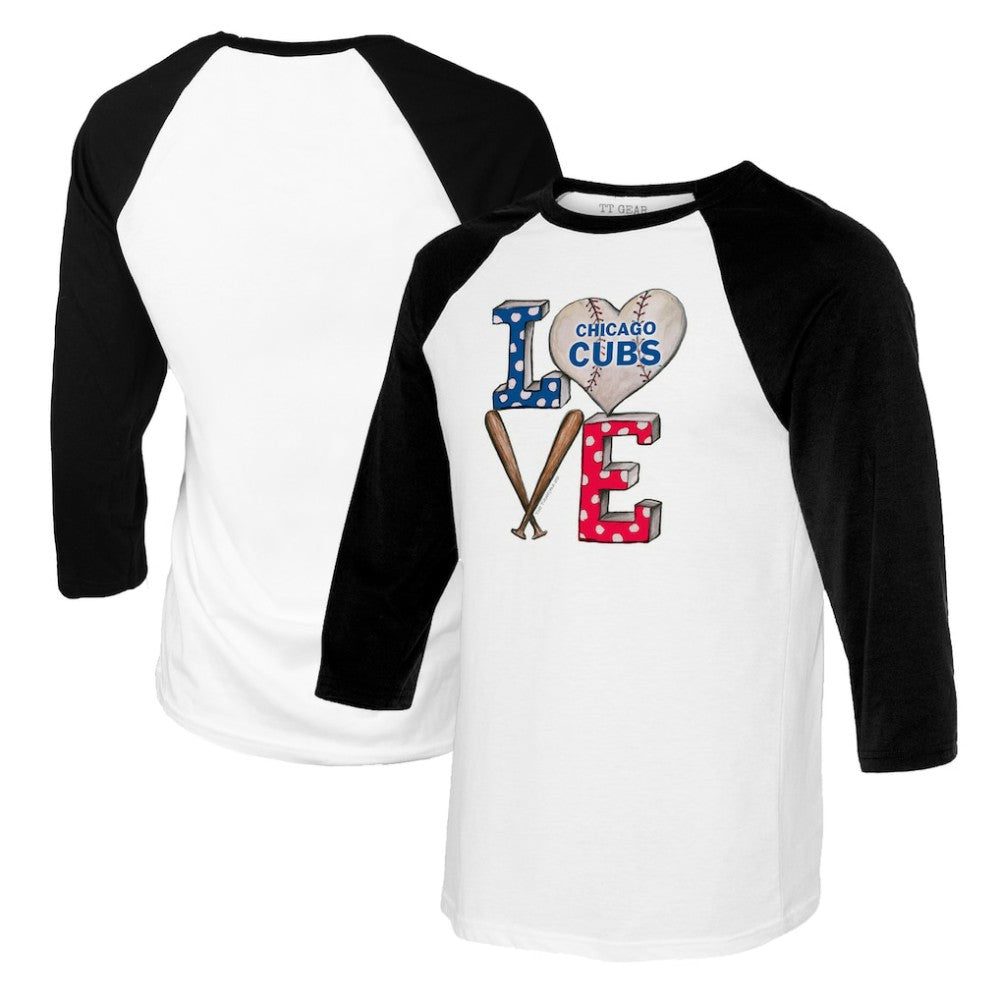 Chicago Cubs Tiny Turnip Women's Baseball Love Raglan 3/4-Sleeve T-Shirt White/Black