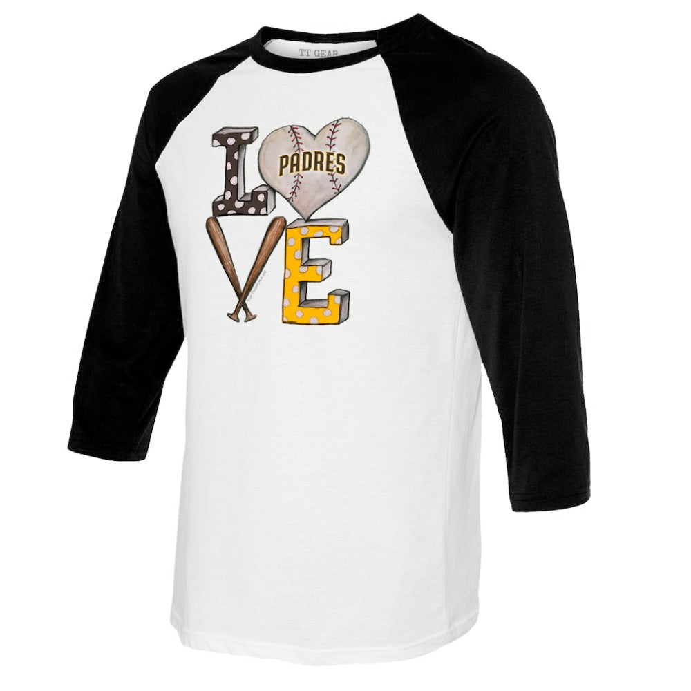 San Diego Padres Tiny Turnip Women's Baseball Love Raglan 3/4-Sleeve T-Shirt White/Black