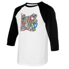 Los Angeles Dodgers Tiny Turnip Women's Peace Love Baseball 3/4-Sleeve Raglan T-Shirt White/Black
