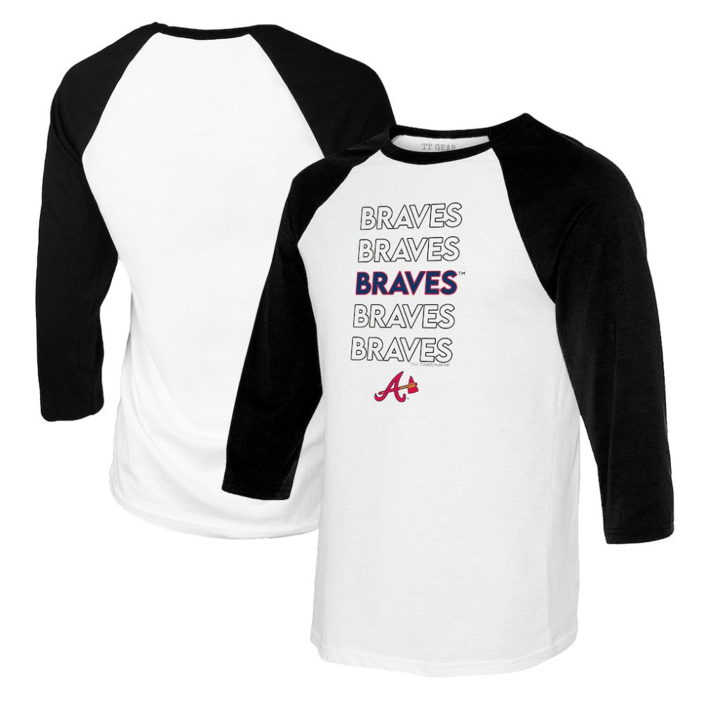 Atlanta Braves Tiny Turnip Women's Stacked 3/4-Sleeve Raglan T-Shirt White/Black