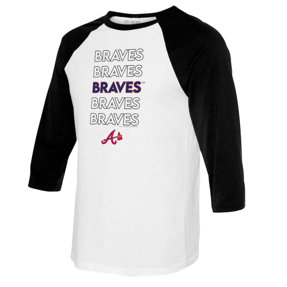 Atlanta Braves Tiny Turnip Youth Stacked Raglan 3/4 Sleeve T-Shirt White/Black