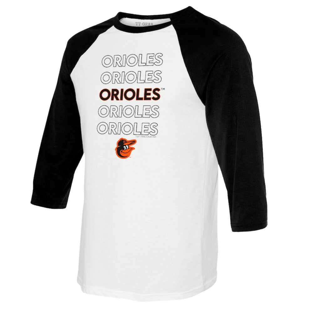 Baltimore Orioles Tiny Turnip Youth Stacked Raglan 3/4 Sleeve T-Shirt White/Black