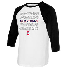 Cleveland Guardians Tiny Turnip Youth Stacked Raglan 3/4 Sleeve T-Shirt White/Black