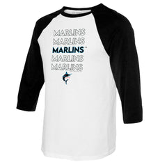 Miami Marlins Tiny Turnip Youth Stacked Raglan 3/4 Sleeve T-Shirt White/Black