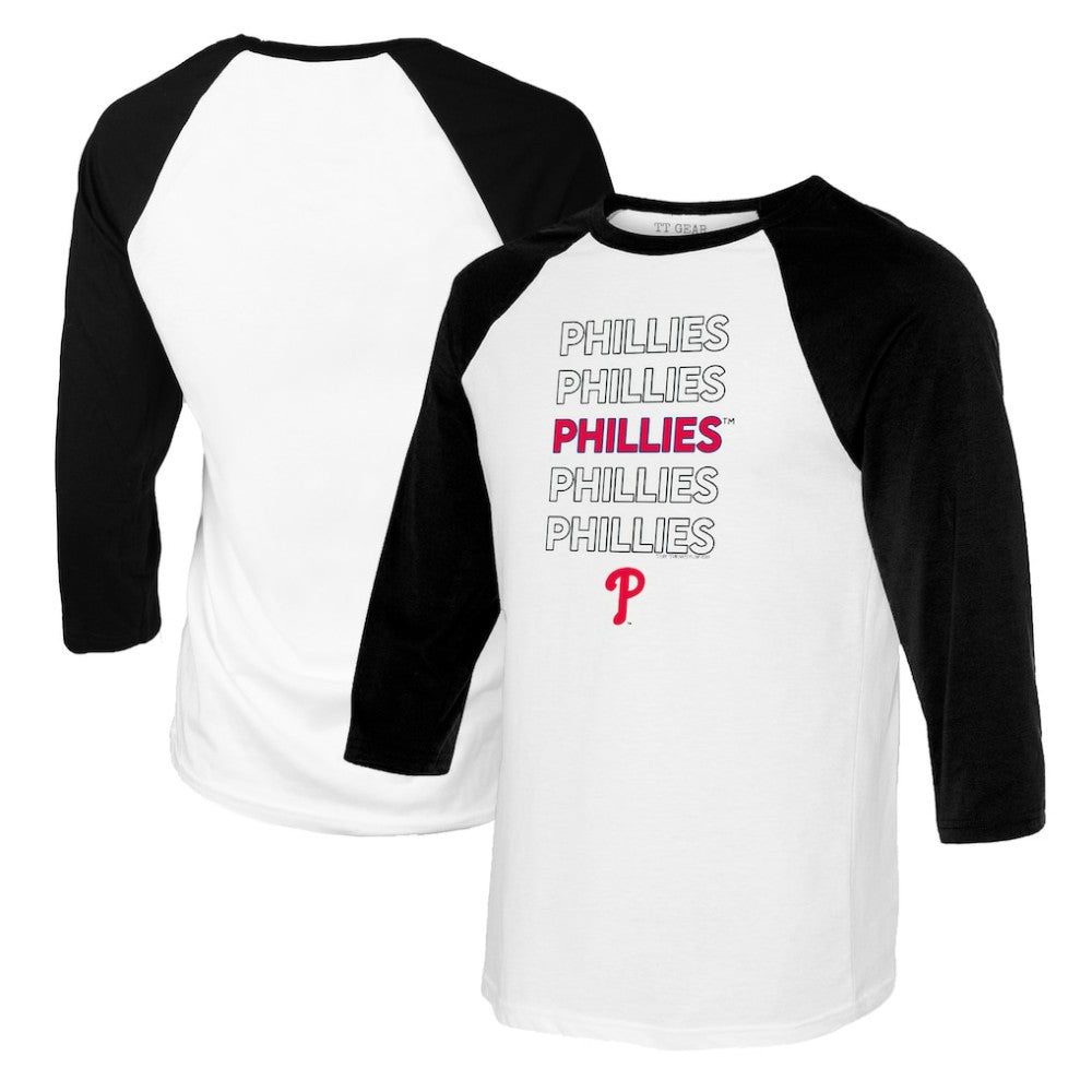 Philadelphia Phillies Tiny Turnip Youth Stacked Raglan 3/4 Sleeve T-Shirt White/Black