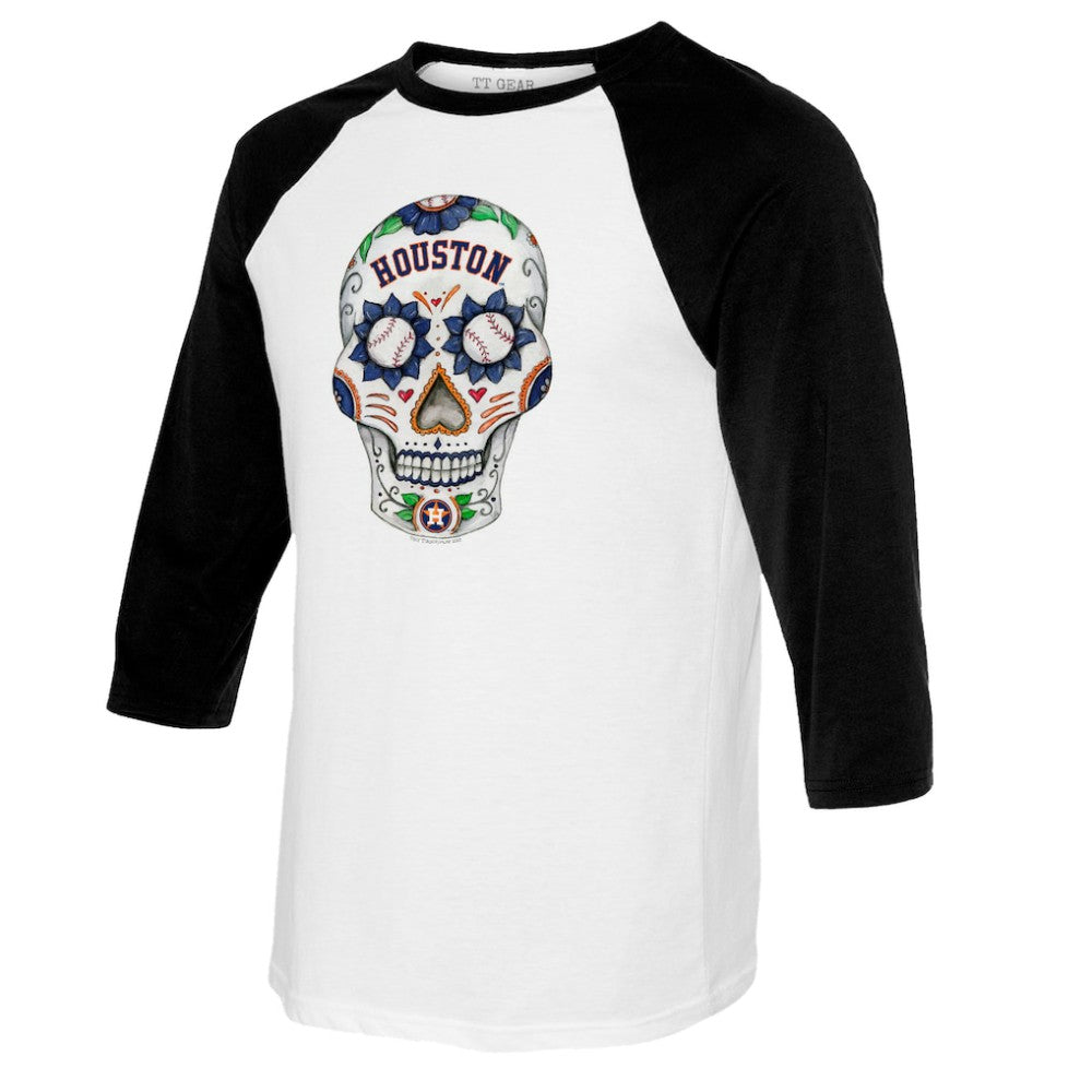 Houston Astros Tiny Turnip Women's Sugar Skull 3/4-Sleeve Raglan T-Shirt White/Black