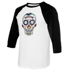 Houston Astros Tiny Turnip Women's Sugar Skull 3/4-Sleeve Raglan T-Shirt White/Black