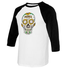San Diego Padres Tiny Turnip Women's Sugar Skull 3/4-Sleeve Raglan T-Shirt White/Black