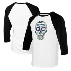 Seattle Mariners Tiny Turnip Women's Sugar Skull 3/4-Sleeve Raglan T-Shirt White/Black
