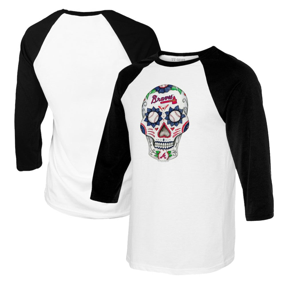 Atlanta Braves Tiny Turnip Youth Sugar Skull Raglan 3/4 Sleeve T-Shirt White/Black