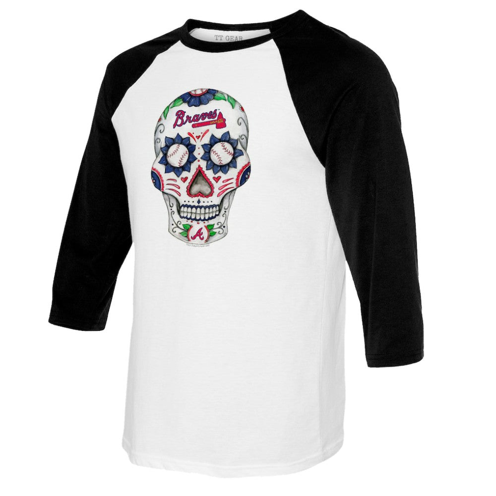 Atlanta Braves Tiny Turnip Youth Sugar Skull Raglan 3/4 Sleeve T-Shirt White/Black
