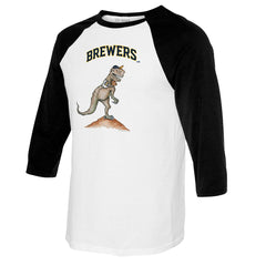 Milwaukee Brewers Tiny Turnip Youth TT Rex Raglan 3/4 Sleeve T-Shirt White/Black