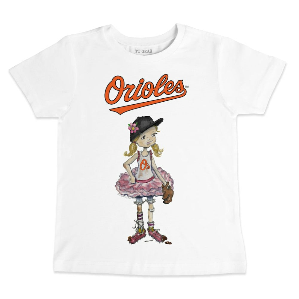 Baltimore Orioles Tiny Turnip Youth Baseball Babes T-Shirt White