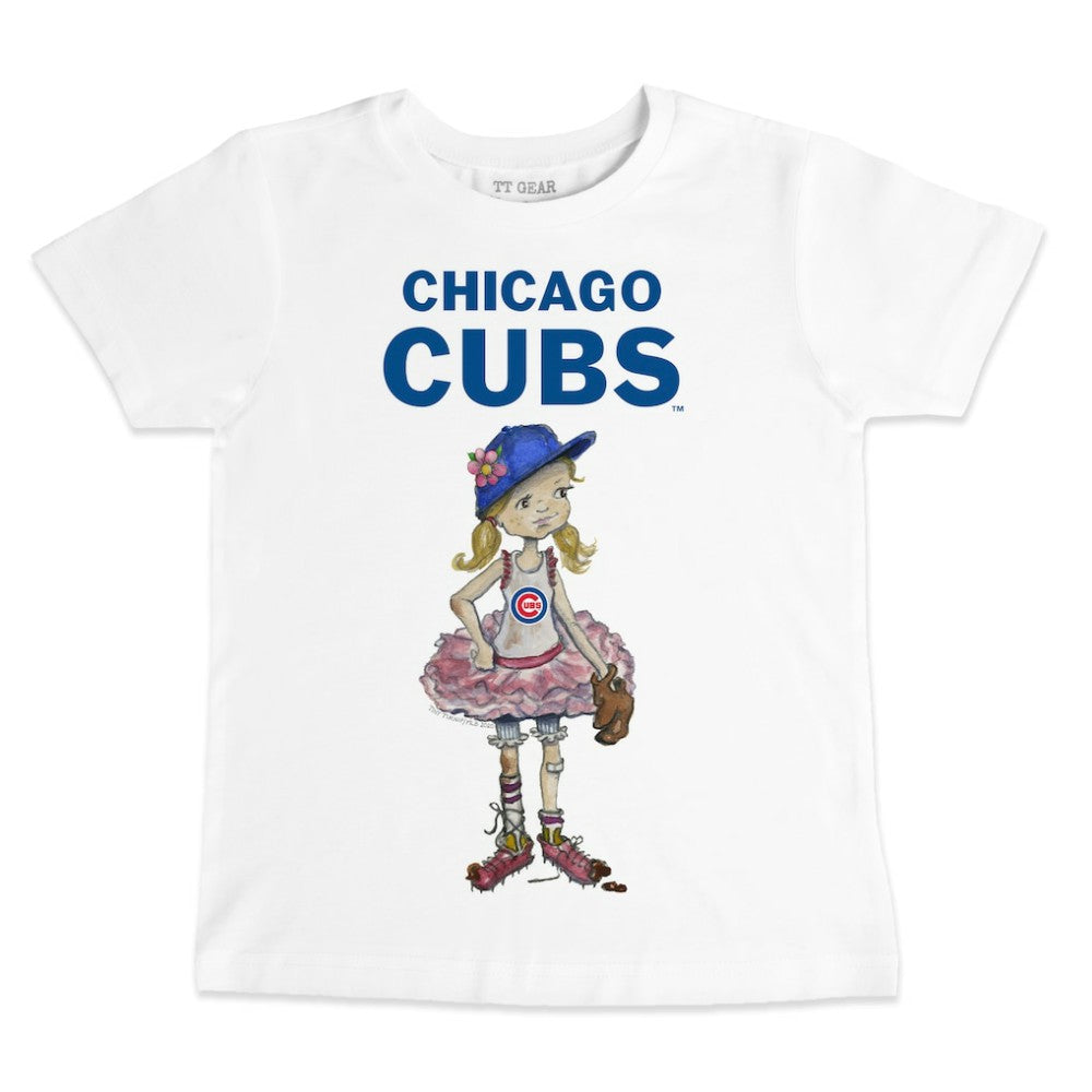 Chicago Cubs Tiny Turnip Youth Baseball Babes T-Shirt White