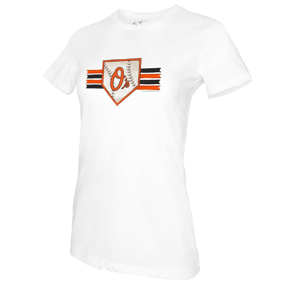 Baltimore Orioles Tiny Turnip Women's Base Stripe T-Shirt White