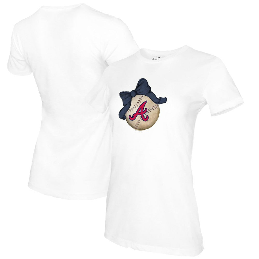 Atlanta Braves Tiny Turnip Women's Baseball Bow T-Shirt White