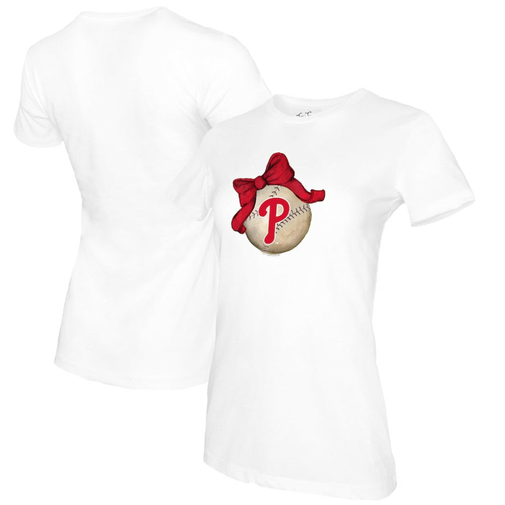 Philadelphia Phillies Tiny Turnip Women's Baseball Bow T-Shirt White