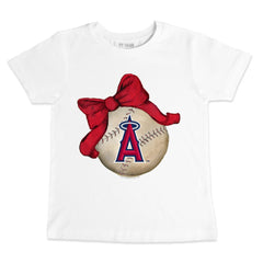 Los Angeles Angels Tiny Turnip Youth Baseball Bow T-Shirt White