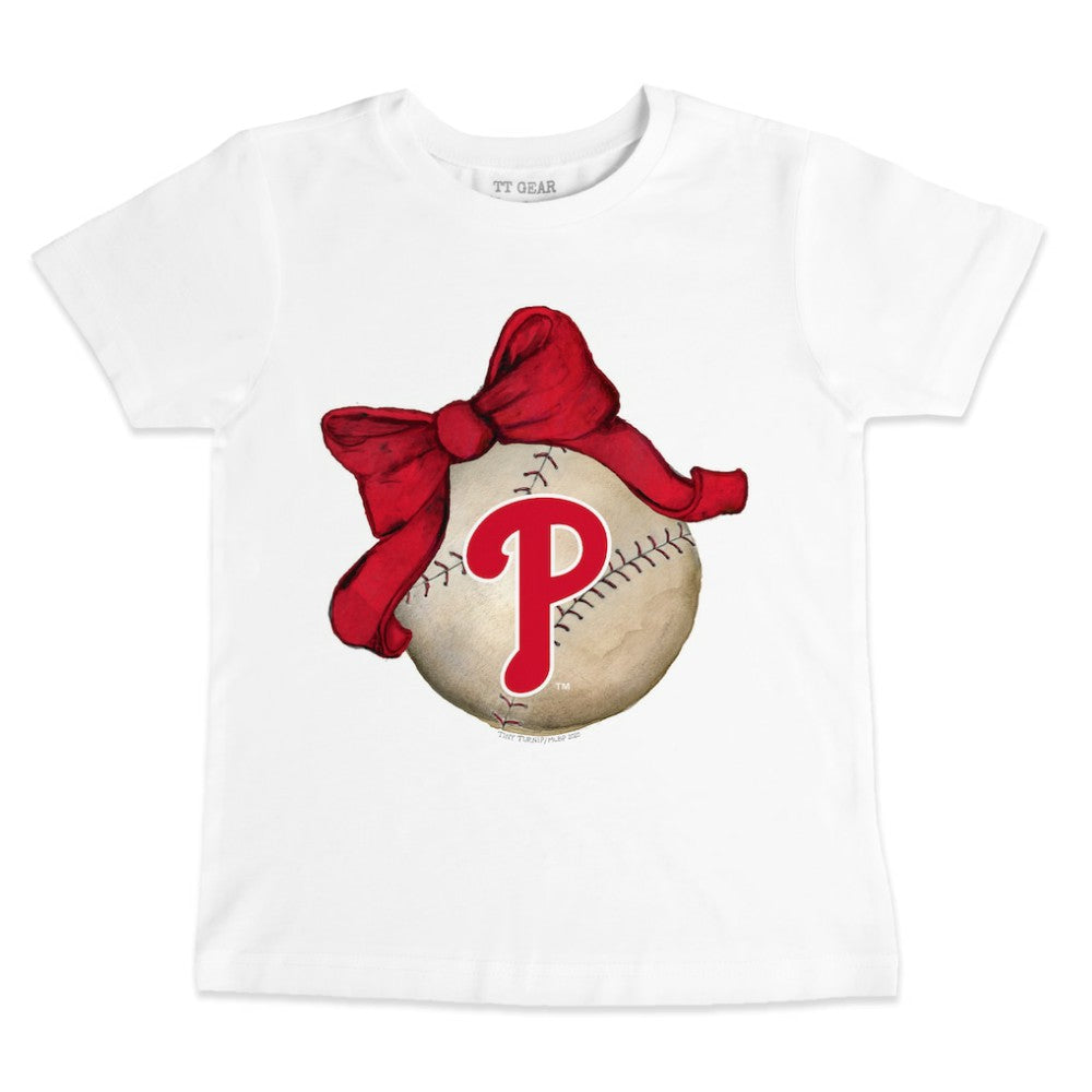 Philadelphia Phillies Tiny Turnip Youth Baseball Bow T-Shirt White