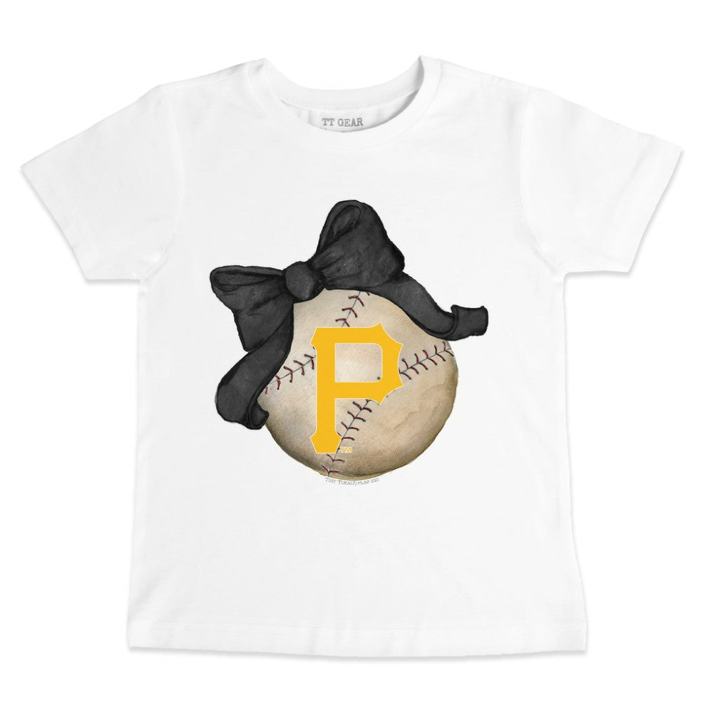 Pittsburgh Pirates Tiny Turnip Youth Baseball Bow T-Shirt White